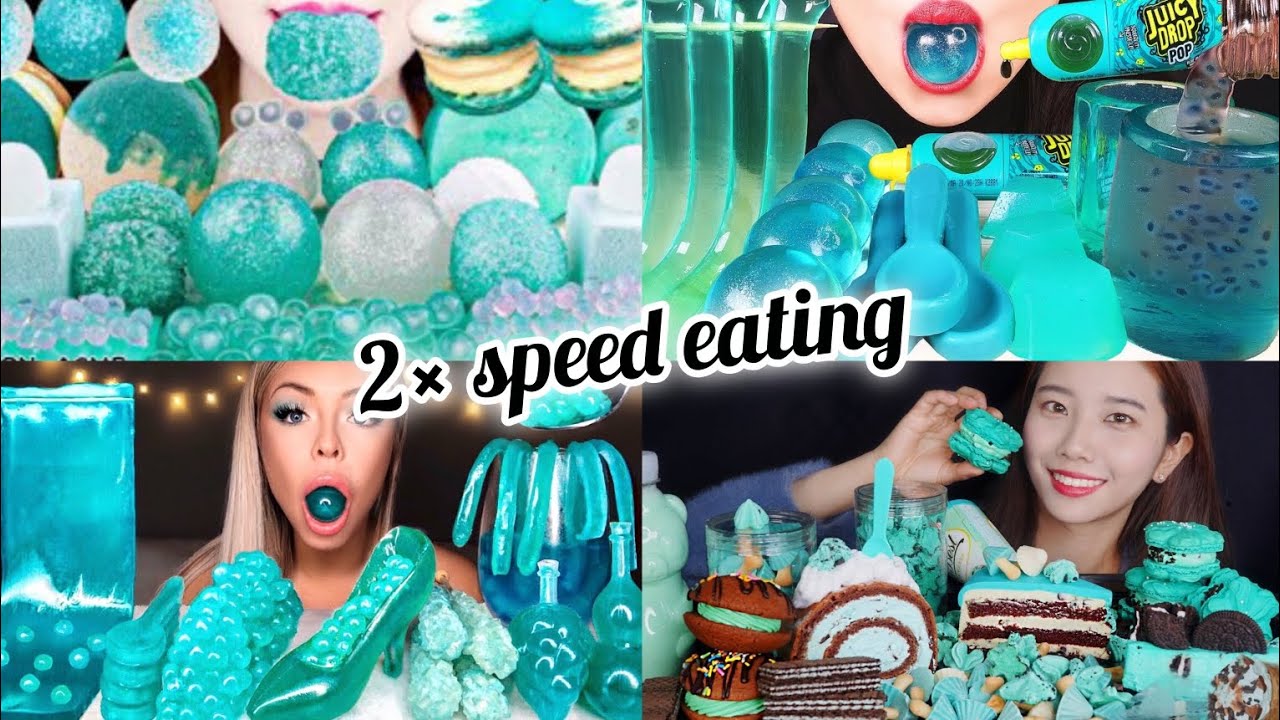 2× Speed Eating Blue Desserts ASMR 💙 So Satisfying!