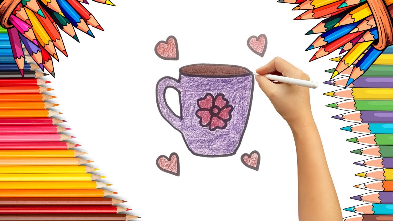 How To Draw cute Cup Drawing, Painting & Coloring For Kids and Toddlers_ Child Art 🐋🌈🎨