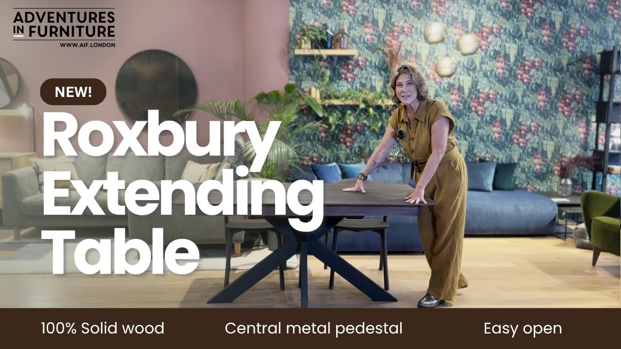 New Roxbury Extending Dining Table &ndash; 100% Solid wood with central metal pedestal and easy open