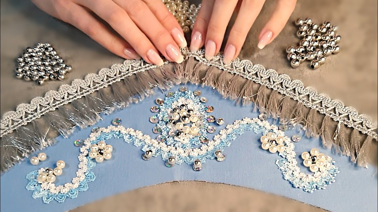 Russian Princess Crown 👑 ASMR Whisper 🧵 Fabric ○ Beads ○ Sewing ○ Kokoshnik