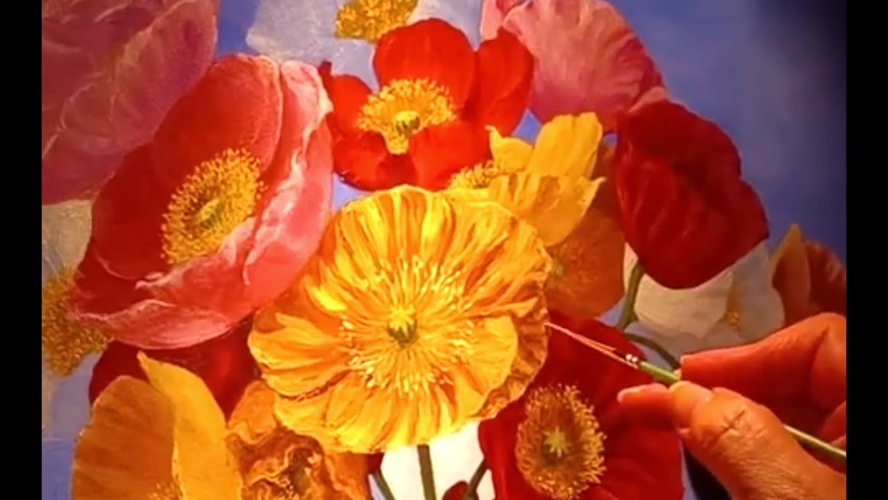 Learn to paint in one week with time-lapse, for beginners, how to paint a California poppies/ #art