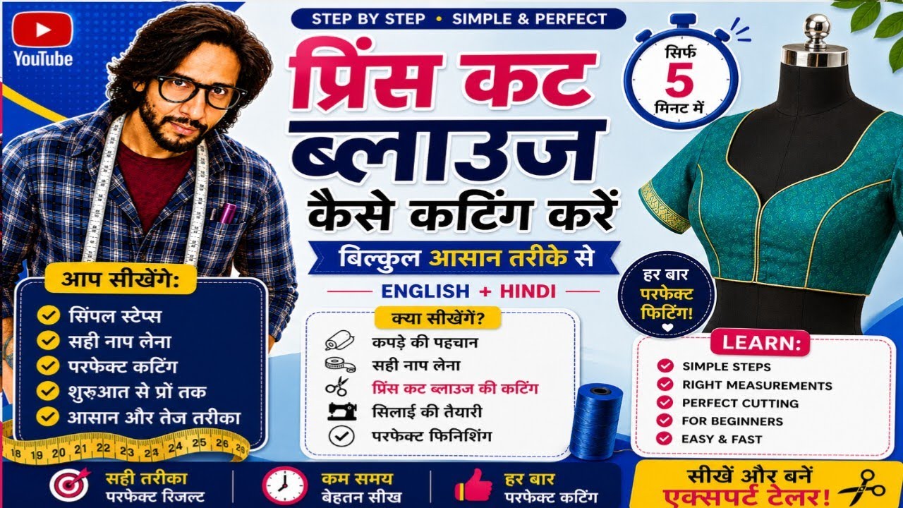 Blouse कटिंग प्रिंस कट ब्लाउज सीखे सूट कटिंग सीखे हिन्दी मे 
