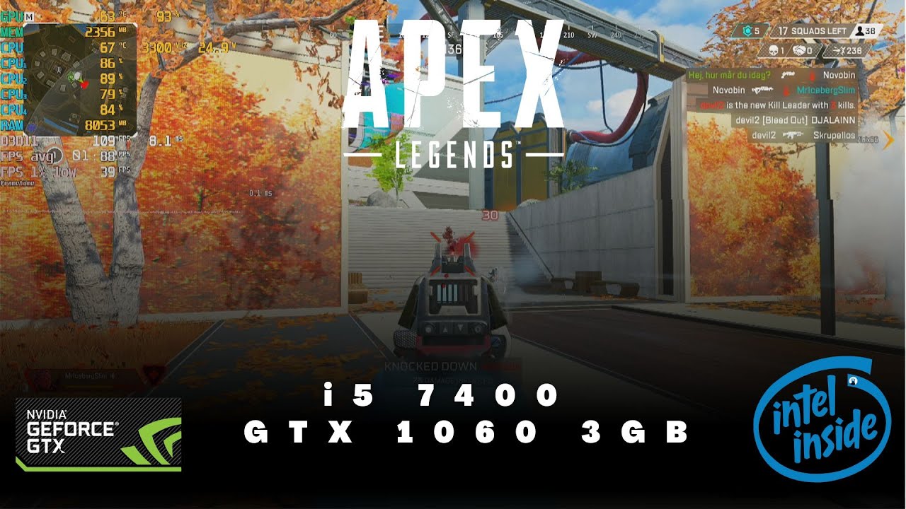 Intel Core i5-7400 \ Nvidia GTX 1060 3GB \ Apex Legends (16 ГБ ОЗУ)