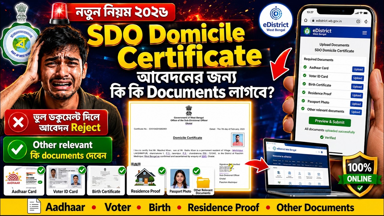 West Bengal Domicile Certificate Online Apply Process || SDO DC এর জন্য কি কি ডকুমেন্ট লাগবে?