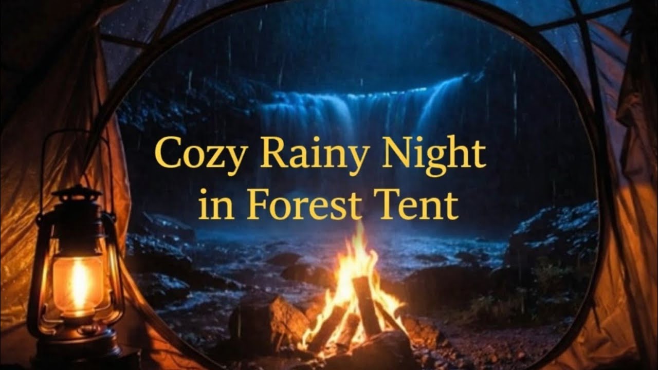 Cozy Rainy Night in Tent with Campfire & Waterfall Sounds #cozynights #rain #waterfall #europe