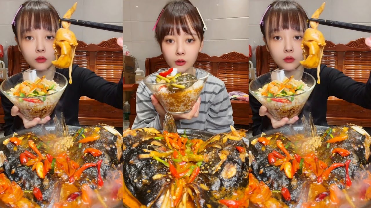 Chinese Food Mukbang: Enjoying Fish Head Curry with Spicy Seafood and ASMR Eating Sounds