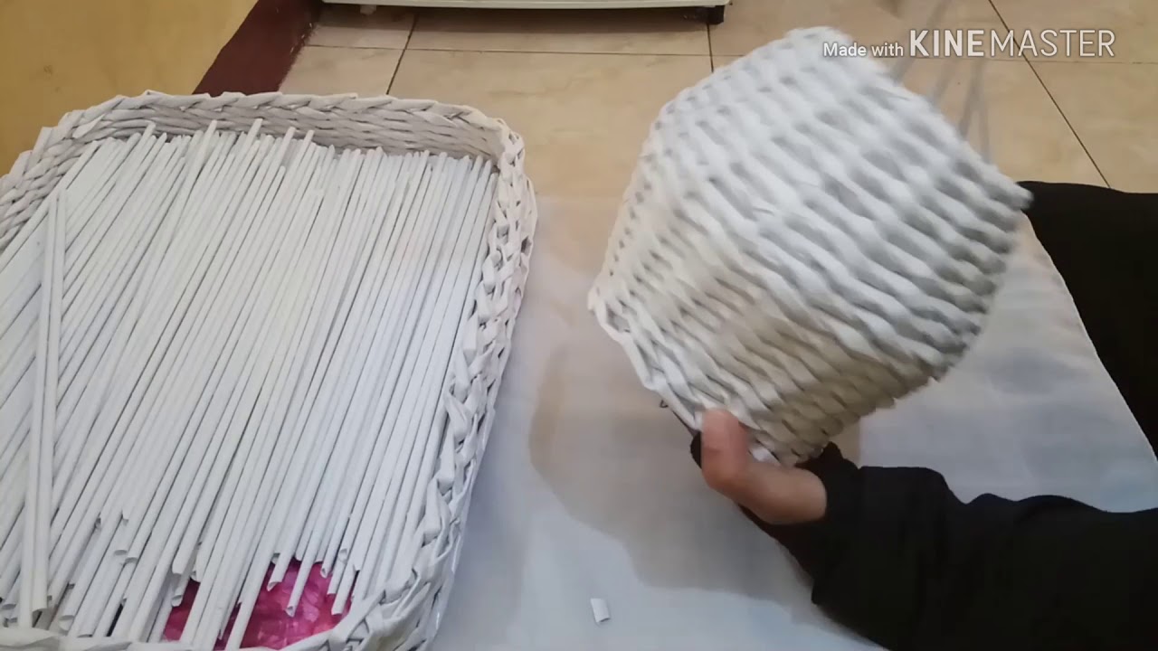 Cara membuat vas bunga anyaman berbentuk poci