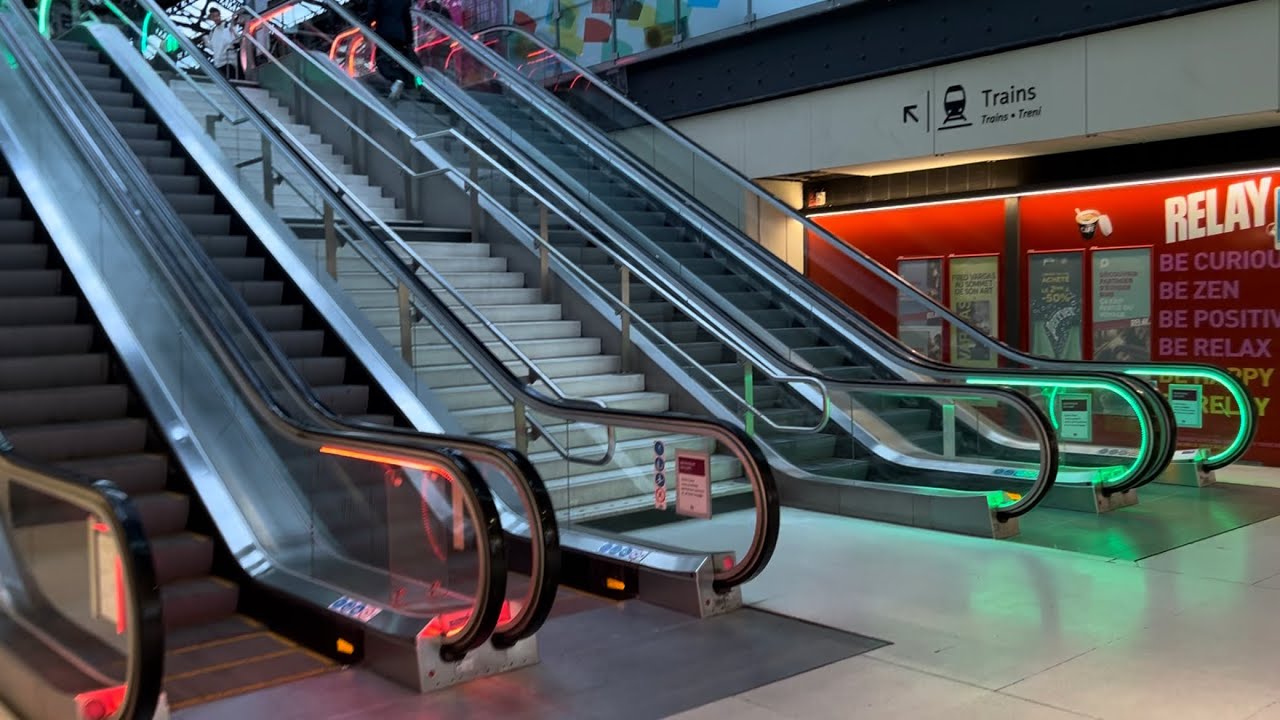 Paris, France. 5x Kone escalator ride at Gare De Lyon Railway Station main concourse - pt1/2