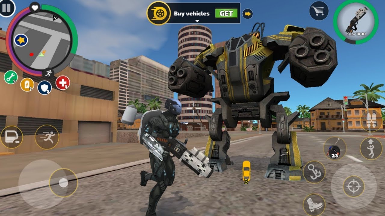 CHAMEI UM ROBÔ GIGANTE NO ROPE HERO VICE TOWN, JOGO DE HERÓIS E VILÕES, JOGO DE ROBÔS TRANSFORMERS
