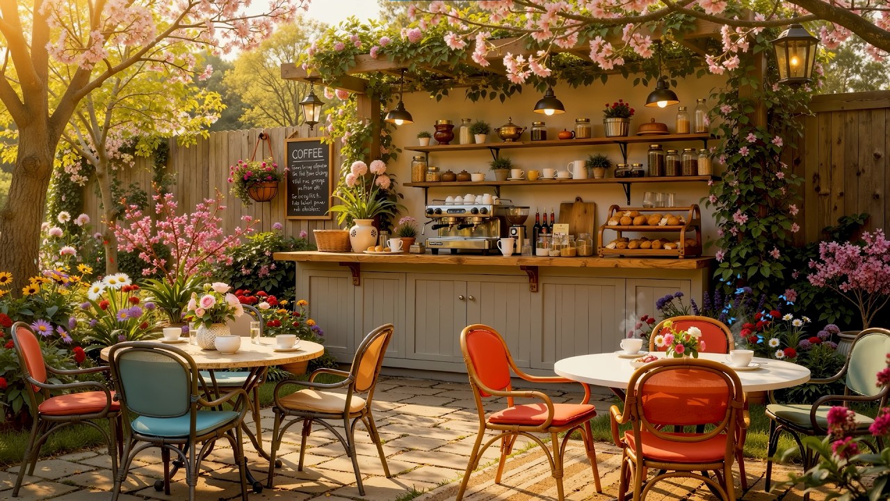 ☀️🎶 Golden Hour Garden | Elegant Background Jazz with Nature Sounds in a Cozy Outdoor Café 🐦🌸