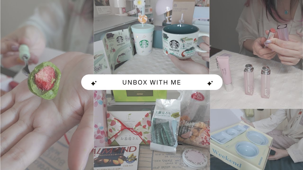 Unbox vlog | new Dior lip glow butter, Starbucks Korea mug, Japanese chocolates n matcha sweets