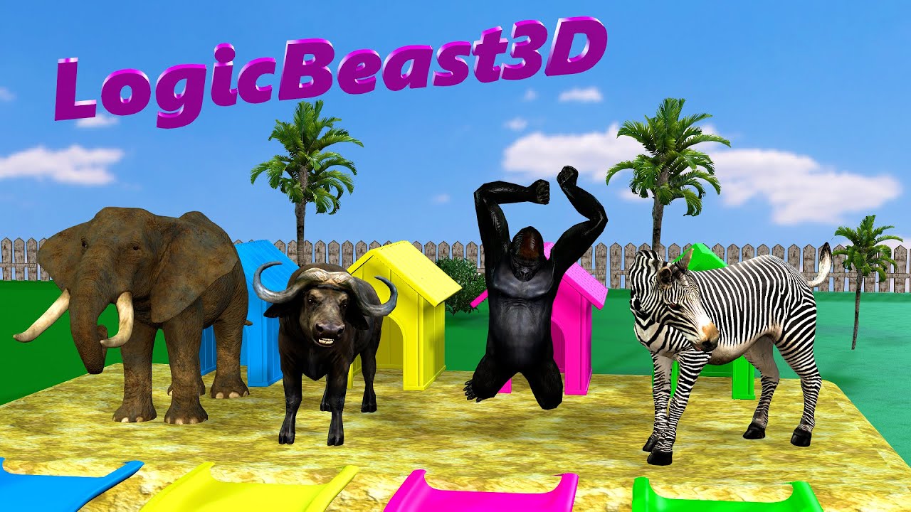 Long Slide Game with Cow Elephant Gorilla Zebra 3d Animal Game Funny 3d Animals Race #3