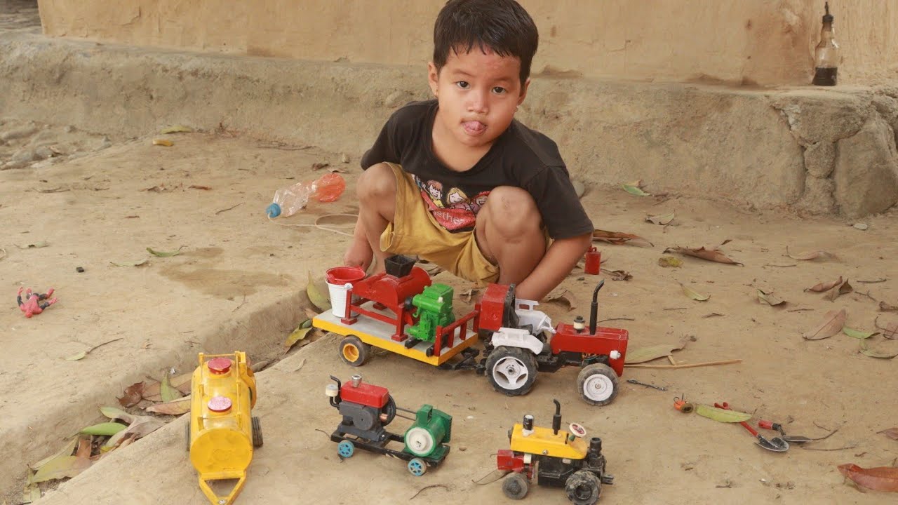 Little Brother Playing with Mini TractorFun Farm Toy Adventure/@PayamaChhehma 