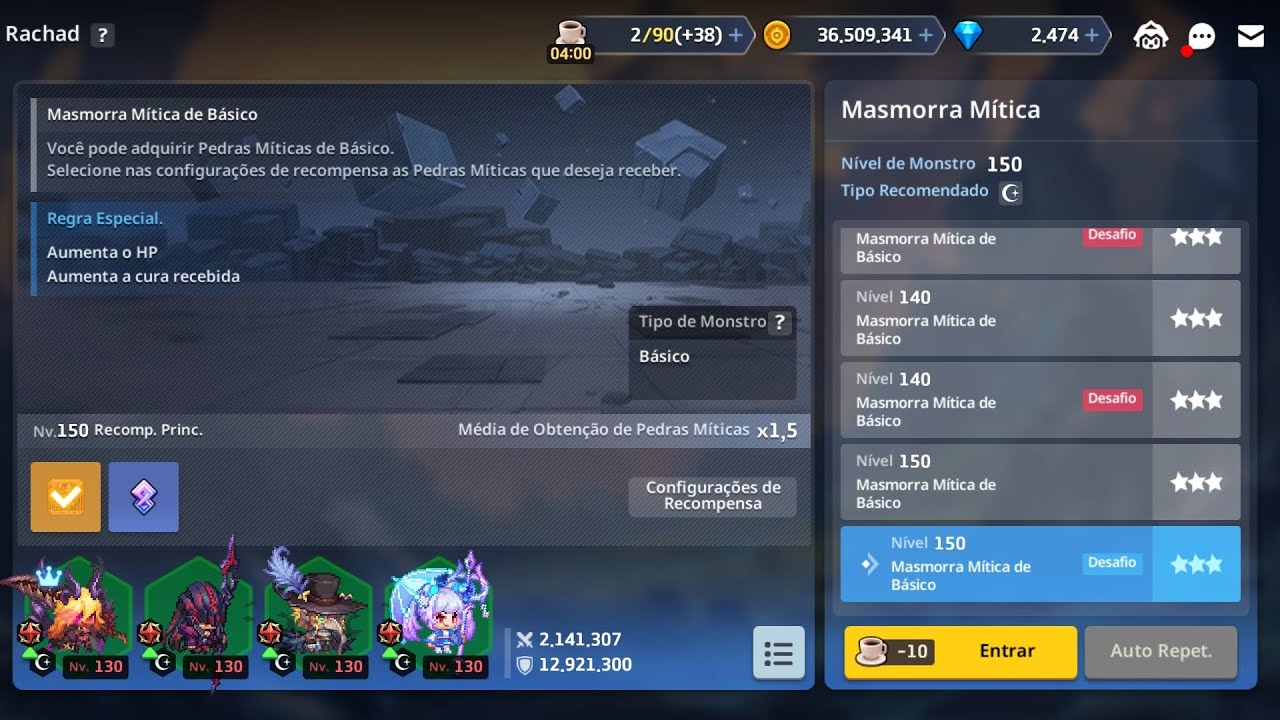 Guardian Tales - Masmorra Mítica Básico LVL 150