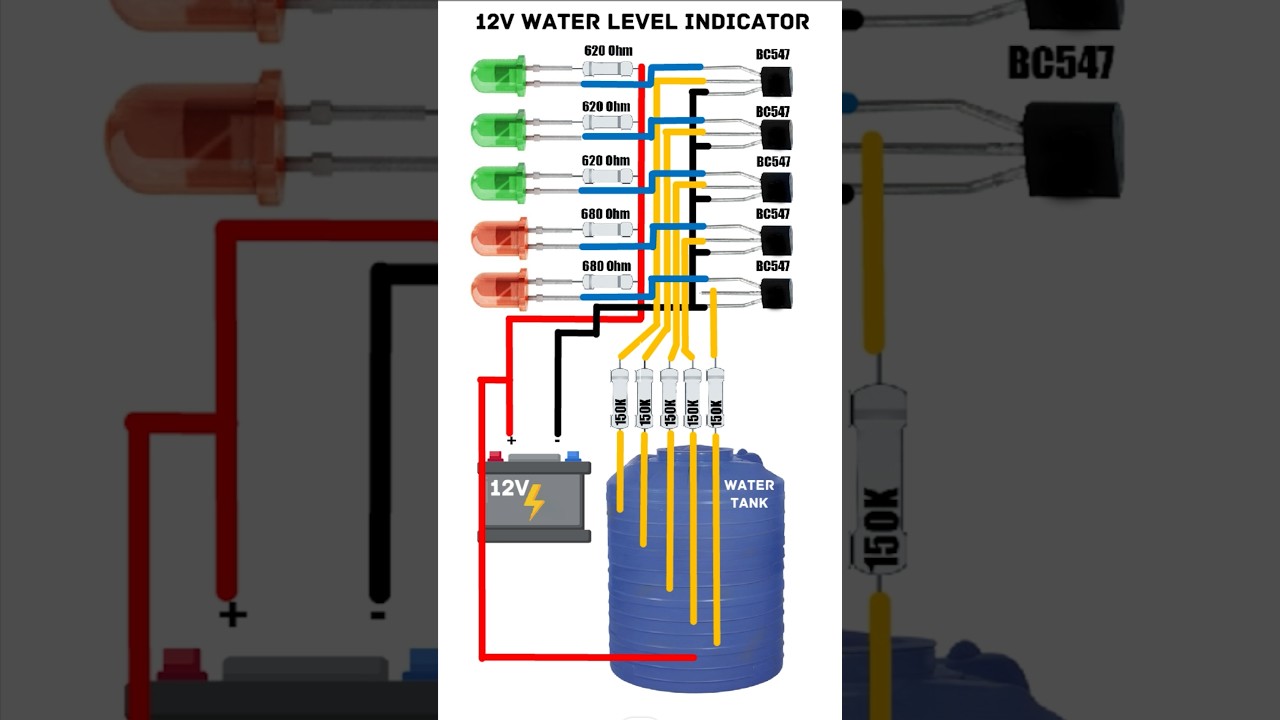 How to Make 12V Water Level Indicator Circuit #diy #electronic #electric #viral #electrical #reels