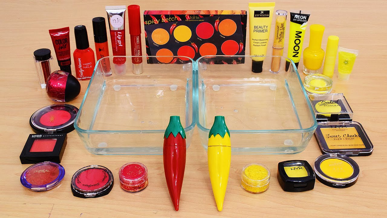 Red vs Yellow - Mixing Makeup Eyeshadow Into Slime ASMR 343 Satisfying Slime Video