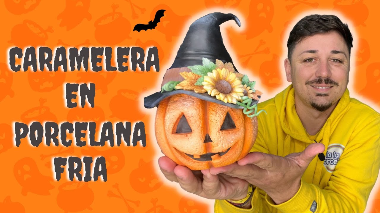Dulcero calabaza para halloween en porcelana fría