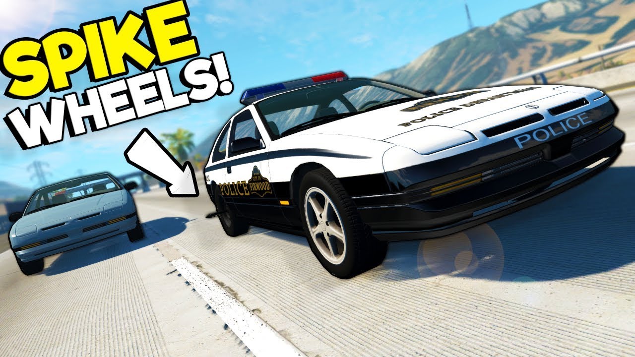 Police Use Spike Wheels to Stop Suspects! - BeamNG Gameplay & Crashes - Cop Escape