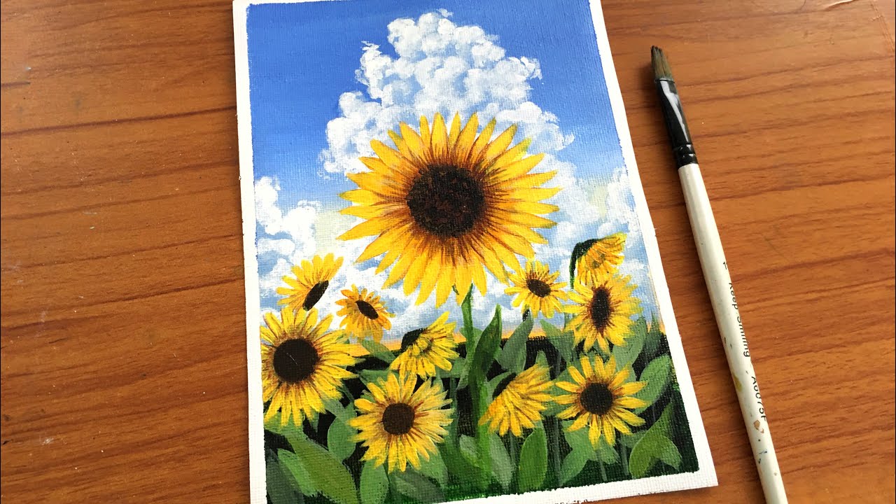 Simple Sunflower Painting on Canvas Pad | Acrylic Painting for beginners