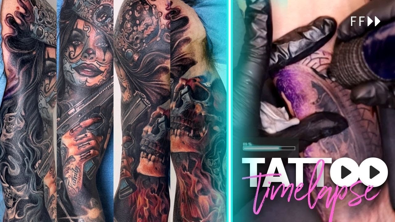 The Chicano-Inspired Sleeve⚡Tattoo Time Lapse by Tattoo Artist Electric Linda