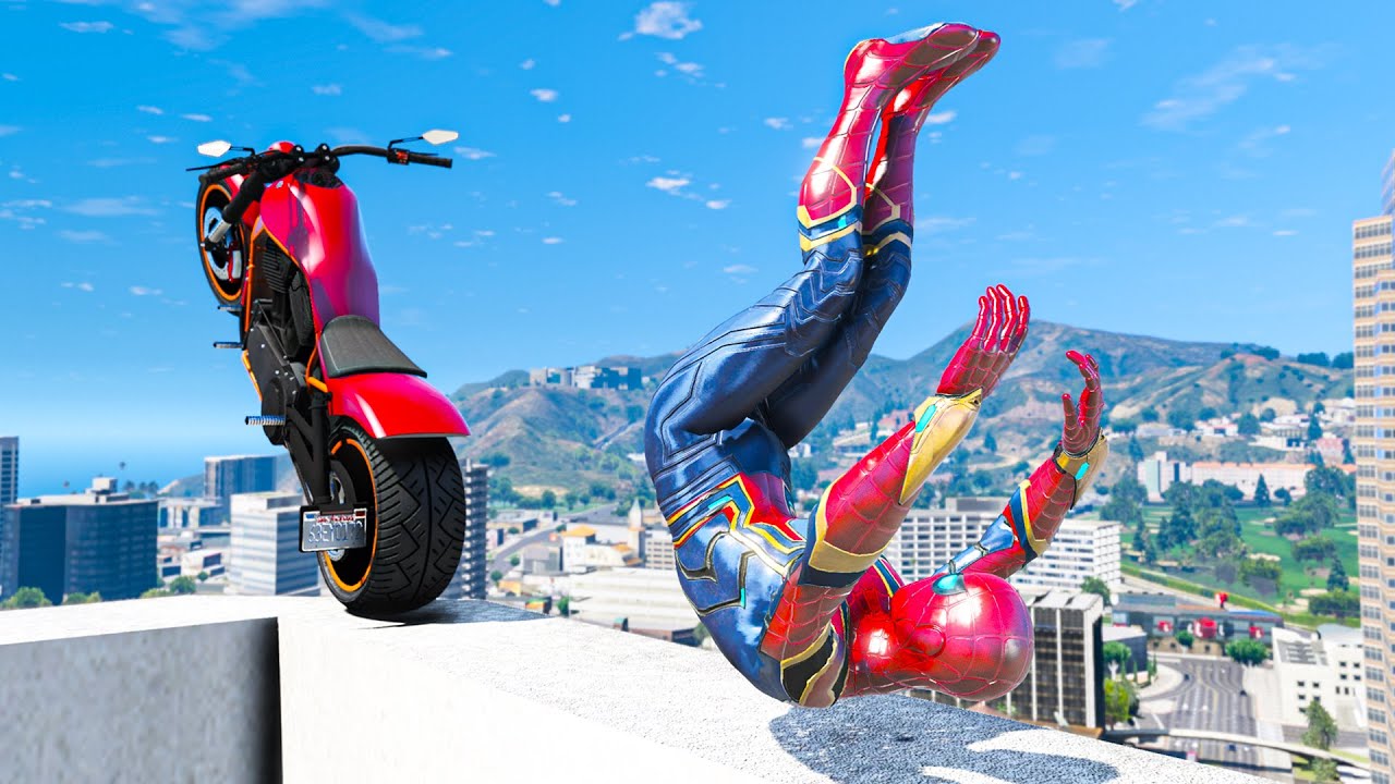 GTA 5 Iron Spiderman Motorcycle Stunts/Fails/ -  Best Ragdolls  #7 (Euphoria Ragdolls)
