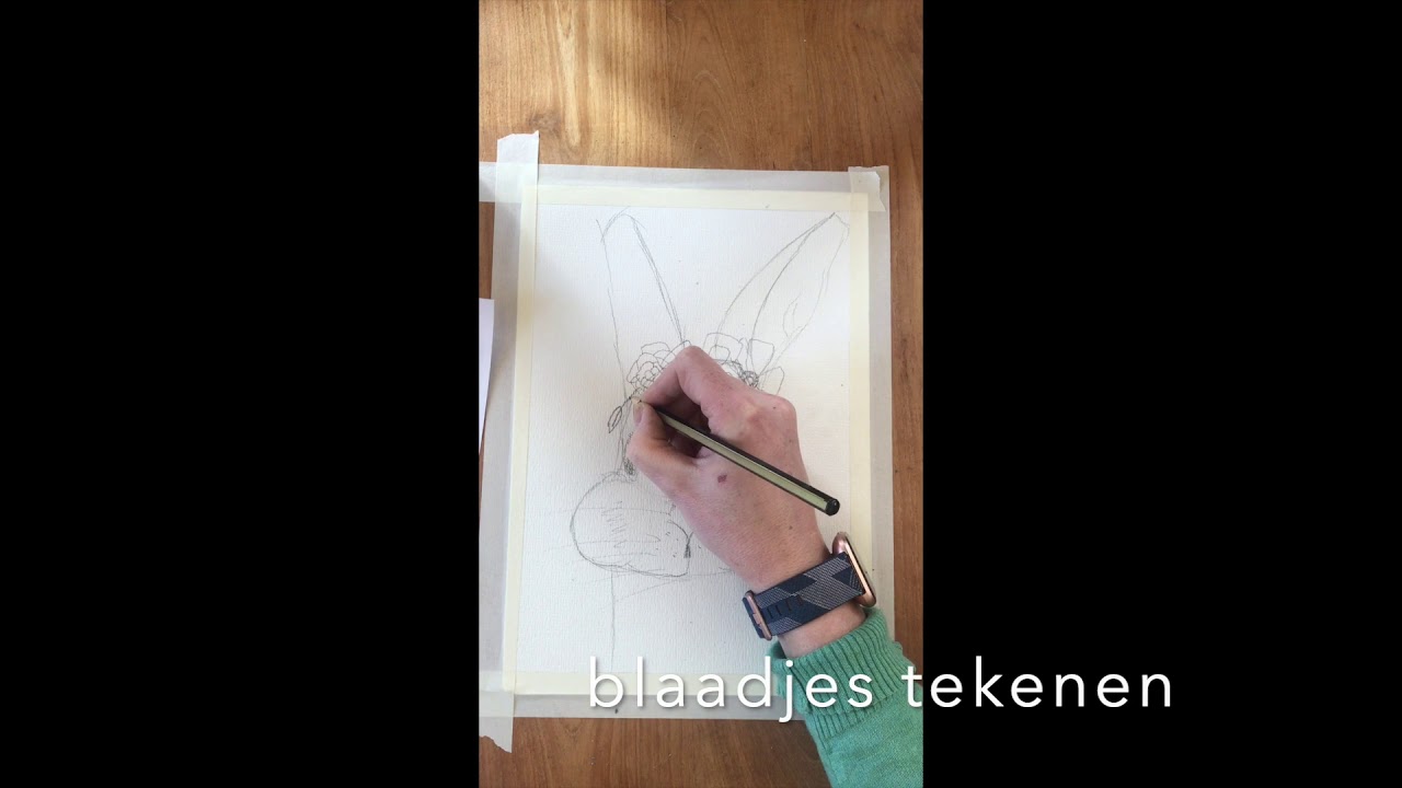 Konijn met bloemenkrans tekenen