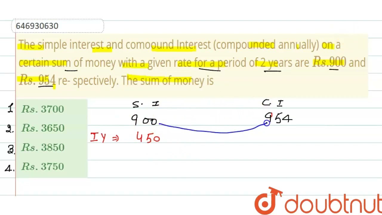 The simple interest and compound Interest (compounded annually) on a certain sum of money with a...