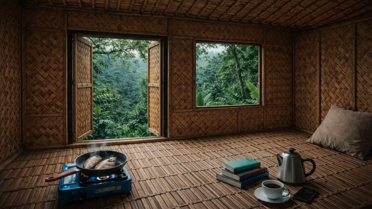 2 hari camping di hutan diguyur hujan deras | membuat shelter estetik, berburu banyak makanan
