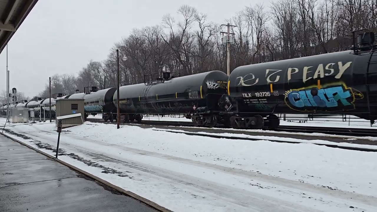 Norfolk Southern #1137 leads an oil train at Lewistown, PA (02/13/2025)