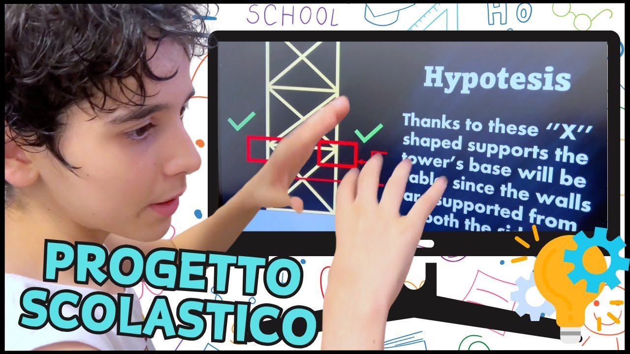 Daniel spiega il suo progetto scolastico (Torre spaghetti e Marshmallow)