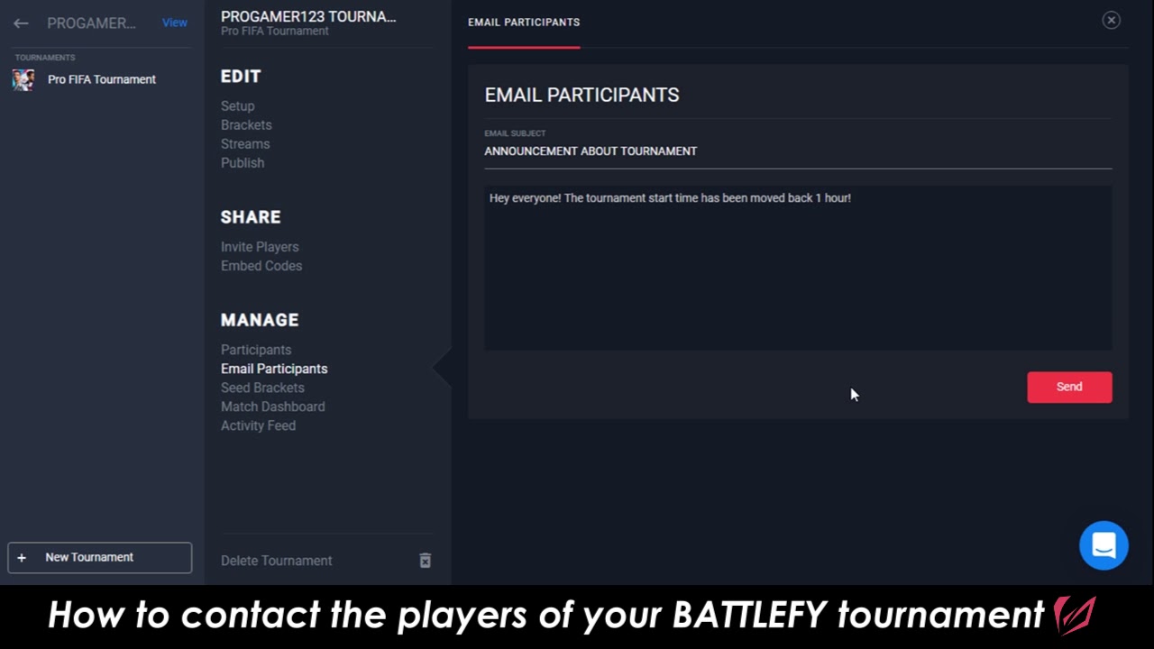How Battlefy Tournament Organizers can contact their players