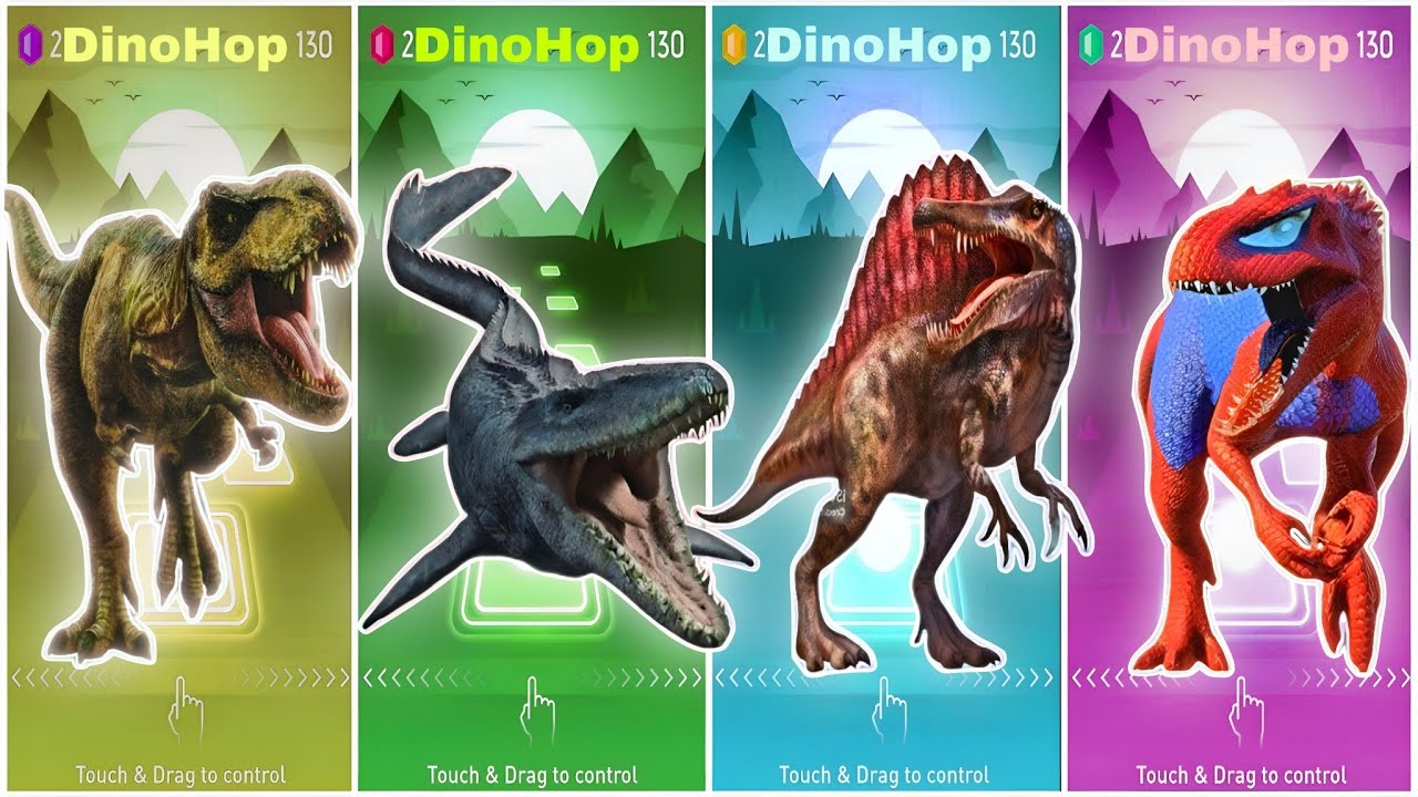 Jurassicworld Tyranosaurus🆚The Mosasaurus🆚The Spinosaurus🆚The Indomus Rex CoffinDance Song TilesHop