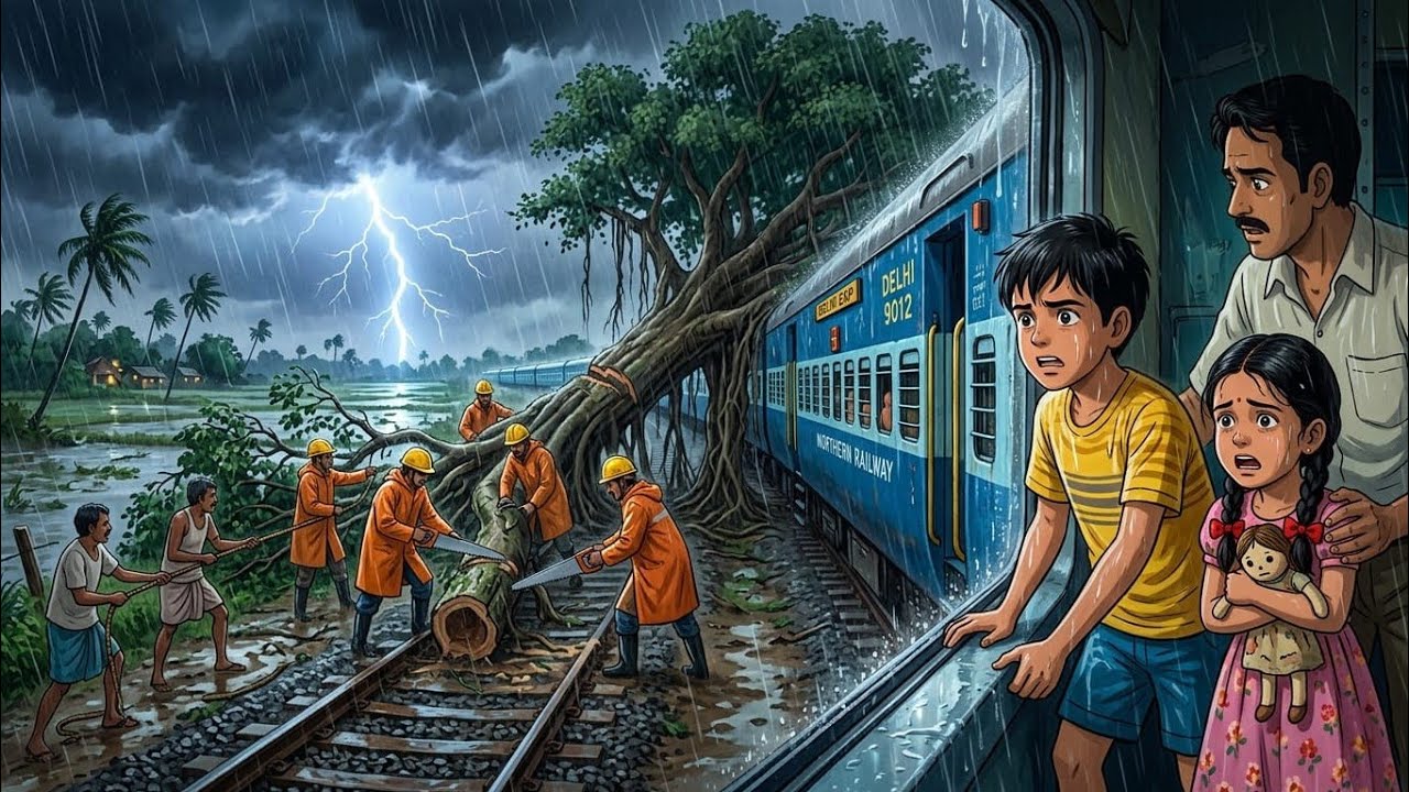 90s Summer Train Disaster 😱 | Storm, Heavy Rain & Nani's Village ❤️ | Studio Ghibli Style Animation