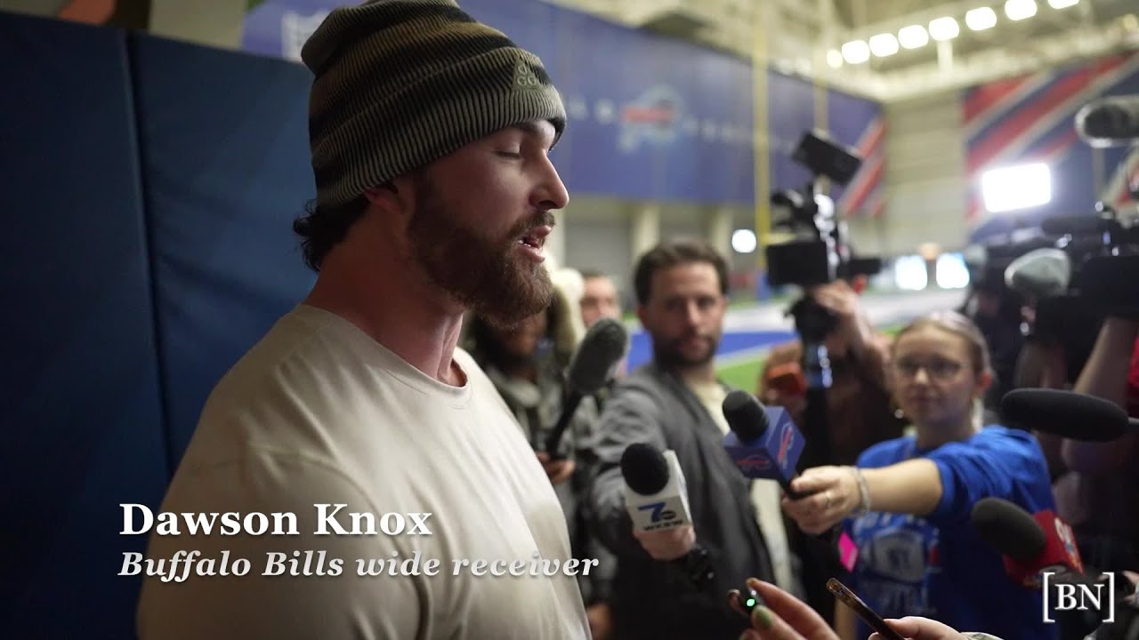 Dawson Knox during Bills locker room cleanout