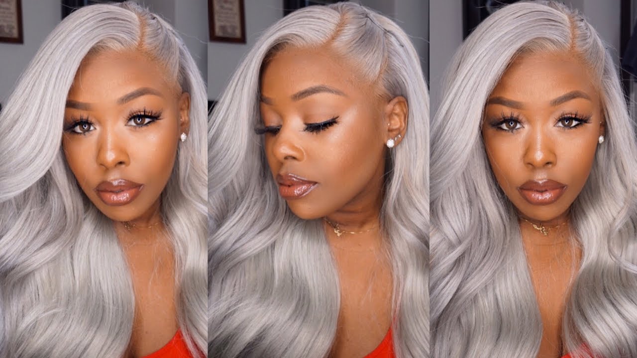 Silver/Grey Custom Wig Quality Grade A 613 Blonde Hair Wella Colors T14 & T18 Herhaircompany
