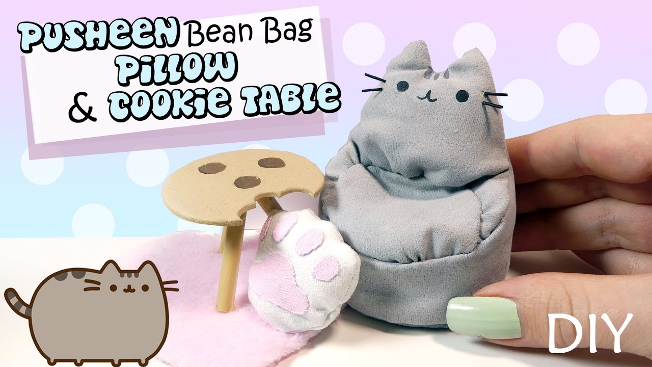 How To Miniature Pusheen Bean Bag & Cookie Table Tutorial // DIY Doll Furniture