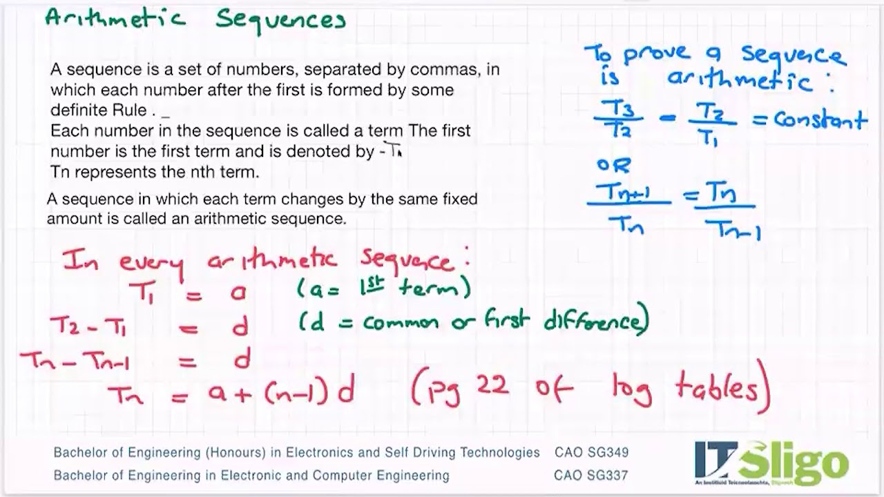 Arithmetic Sequence and Series Theory Leaving Cert Higher Level Maths