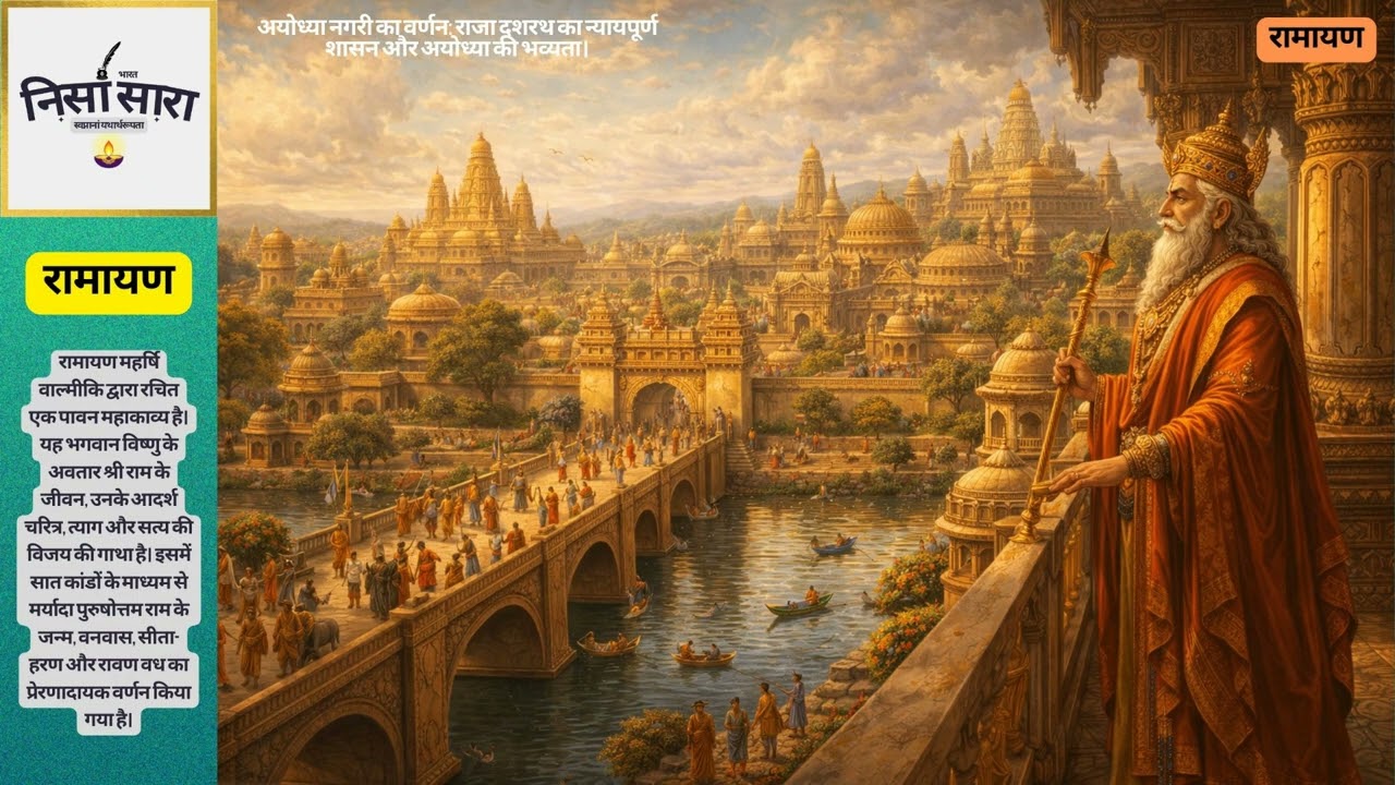 अयोध्या नगरी का वर्णन: राजा दशरथ का न्यायपूर्ण शासन और अयोध्या की भव्यता। रामायण I Nisa Sara