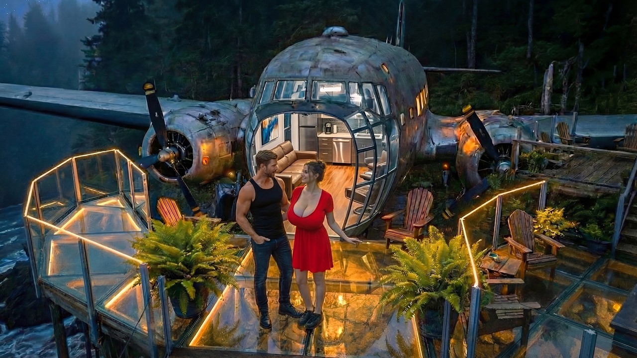 Building a House in the Forest (ASMR) – Couple Turns Abandoned Plane into Home | Start to Finish