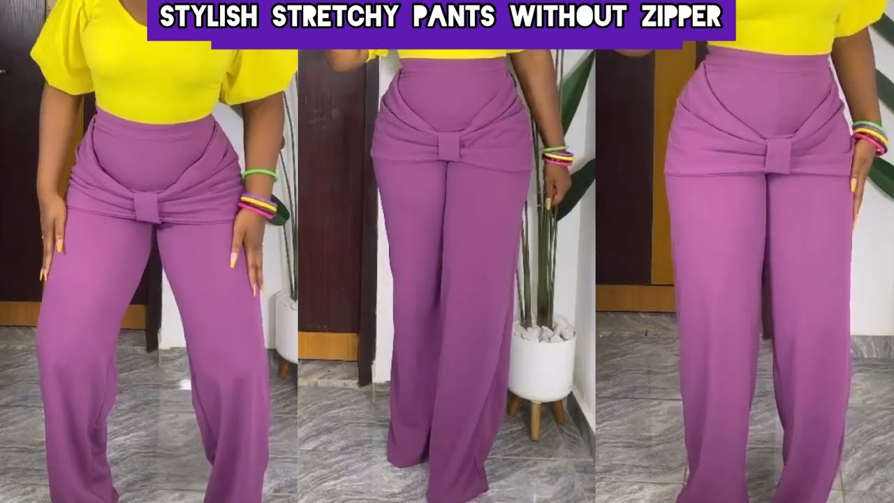 DIY| How To Make Womens Palazzo Pant. Stretchy female trouser cutting and stitching without zipper.