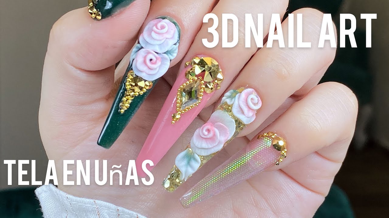 Uñas con 3d y tela