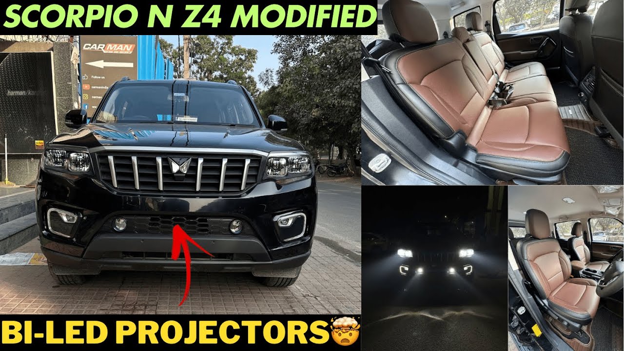 SCORPIO N Z4 Interior MODIFIED to Z8 Luxury 🤯 Bi-LED Foglight PROJECTORS Upgrade ✅| CAR MAN INDIA