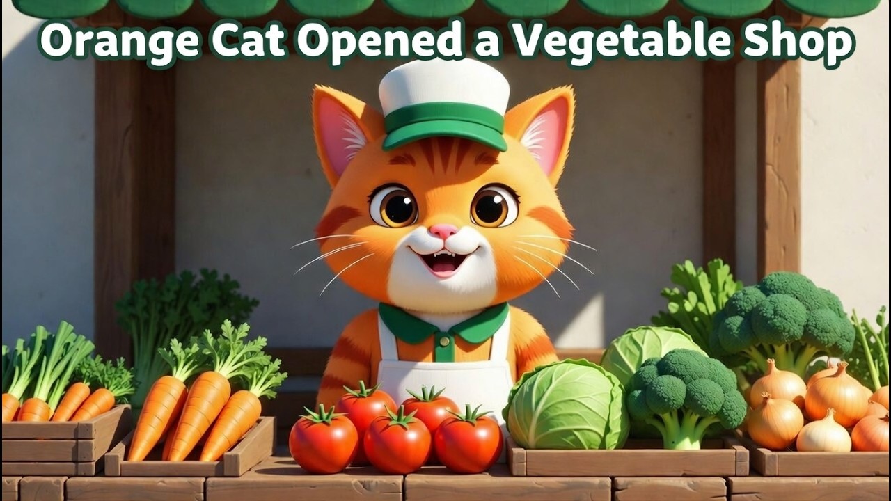 Orange Cat Opened a Vegetable Shop 🐱🥕|Fresh Vegetables#food#cutecat #kidslearning #moralstory #india