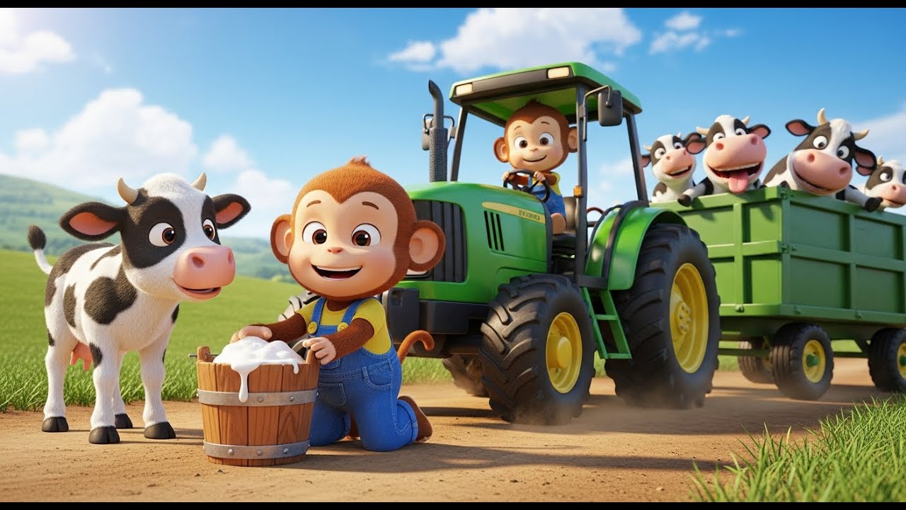 BiBi Monkey & the Happy Farm Milk Adventure! 🐒🐄🚜🌾 | Monkey Family