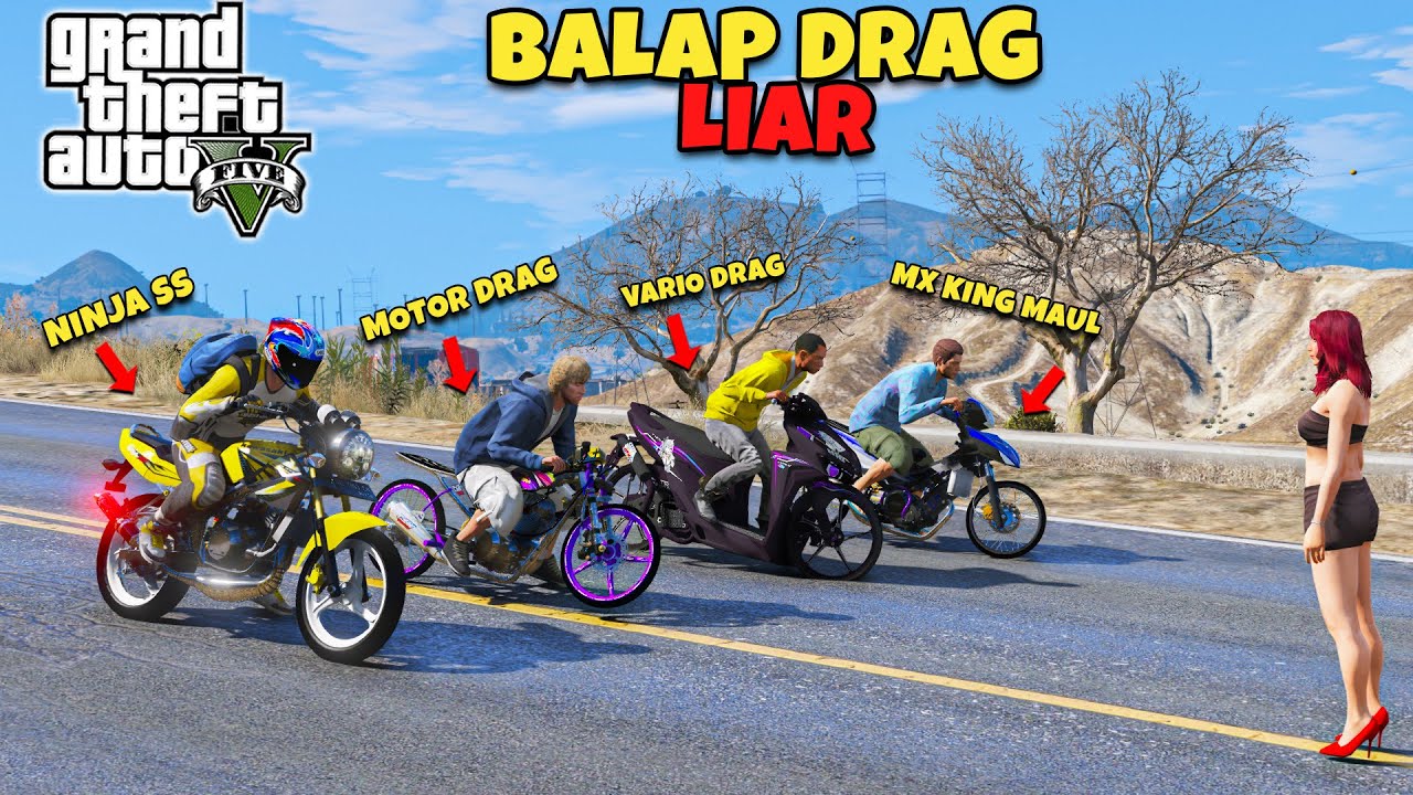 BALAP DRAG LIAR Pake Ninja SS Nantangin Semua Motor Balap - GTA 5 MOD