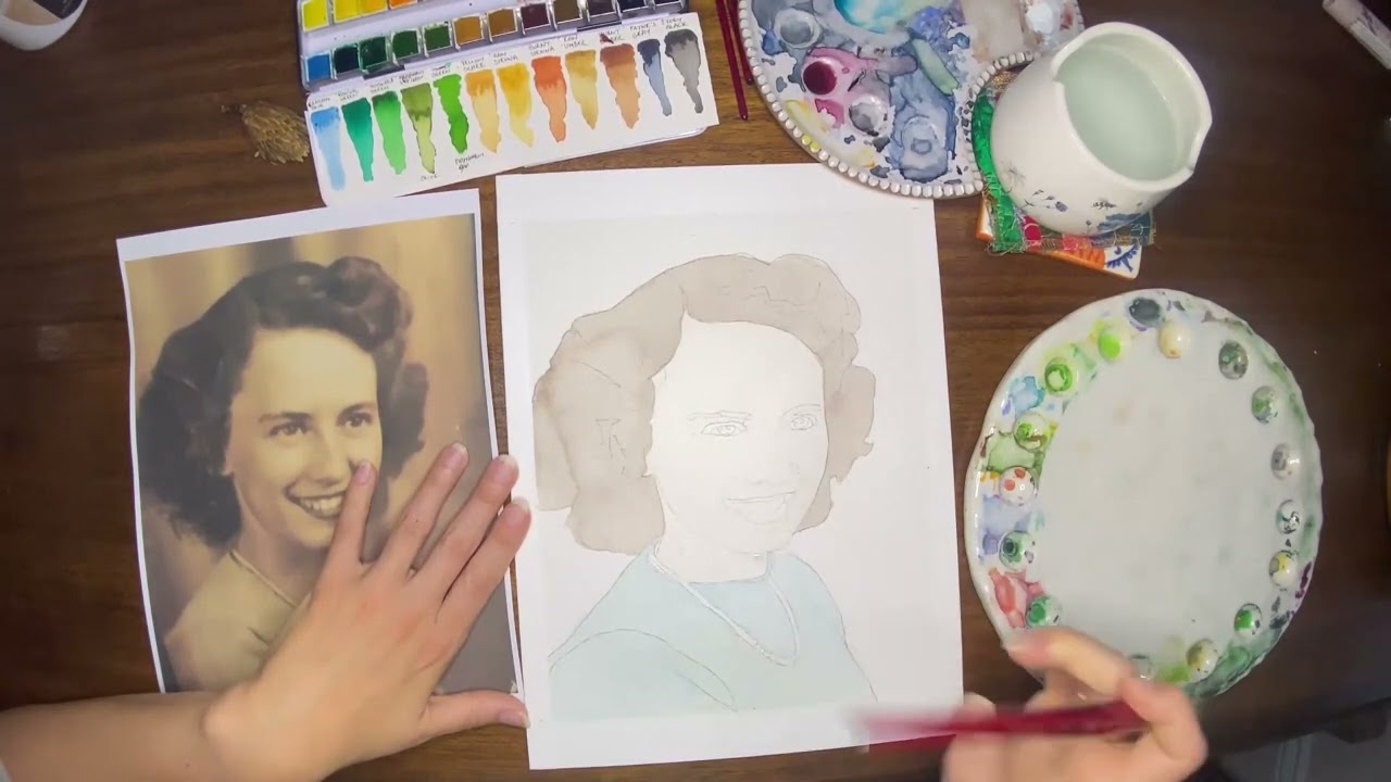 Watercolor Beginner Portrait Tutorial: Turning an old black and white picture into color