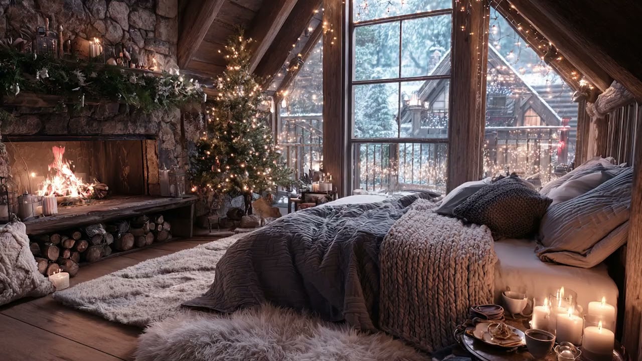 Peaceful Christmas by the Fire - Warm Glow, Snowfall Ambience, and Soft Instrumental Holiday Music