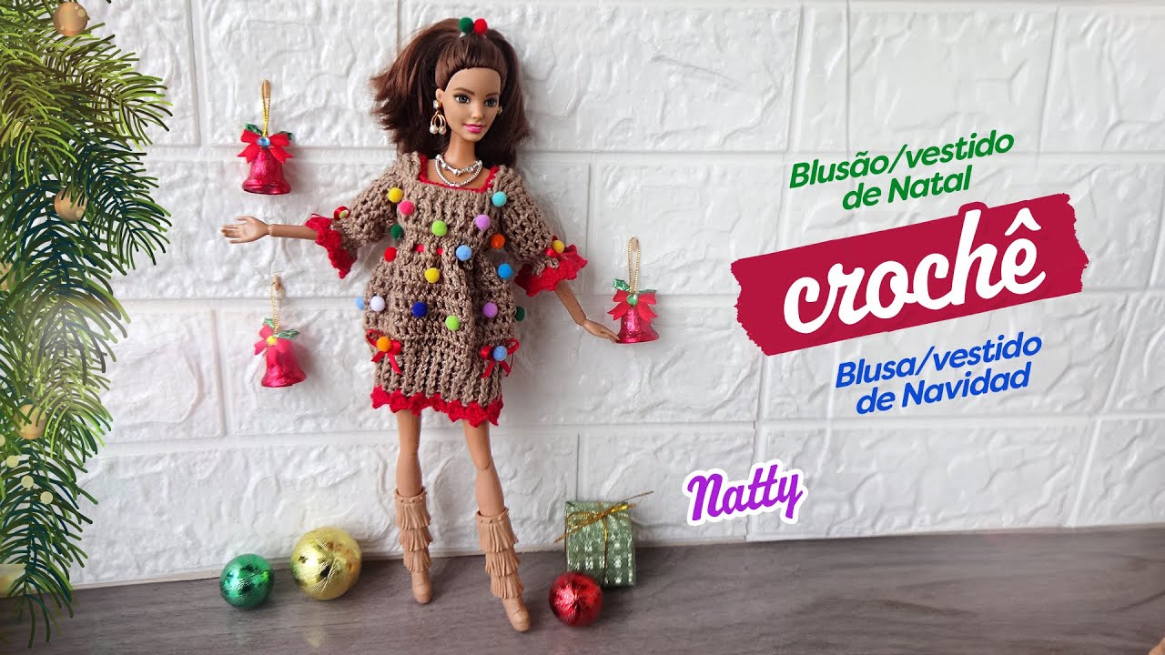 Blusão de Natal em crochê para Barbie 🎄 Natty