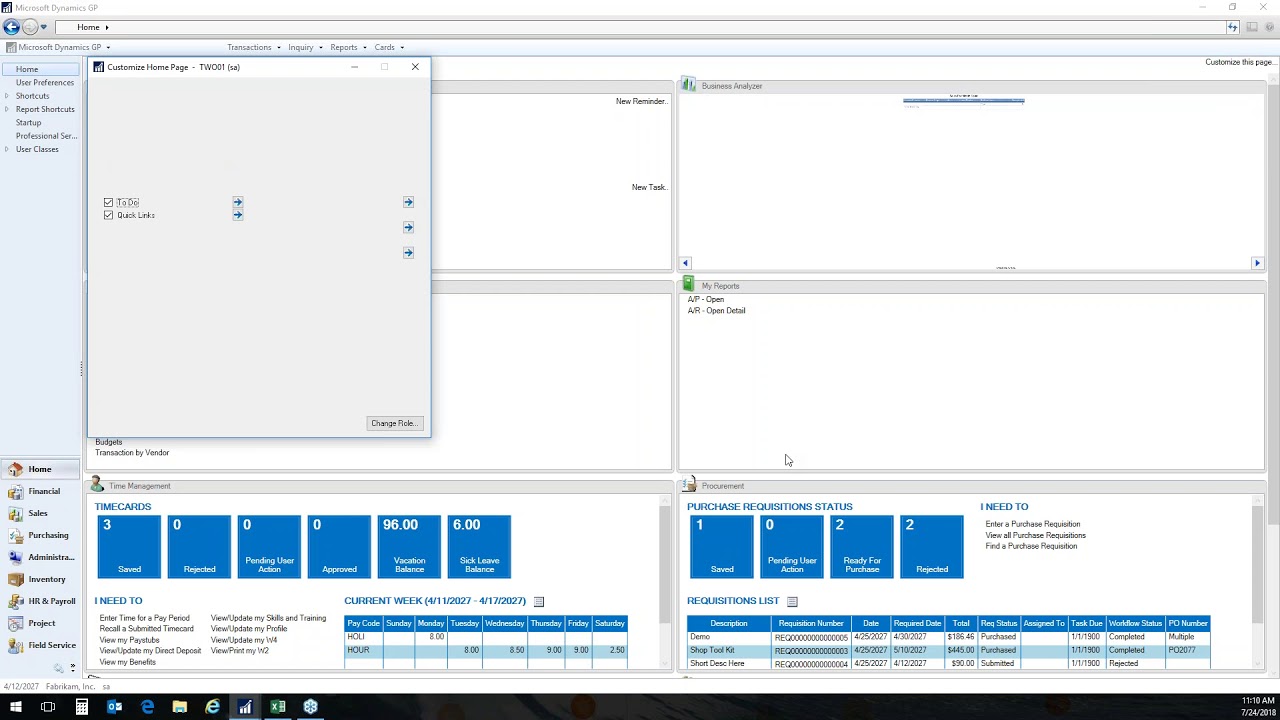 Microsoft Dynamics GP 2018 Product Tour