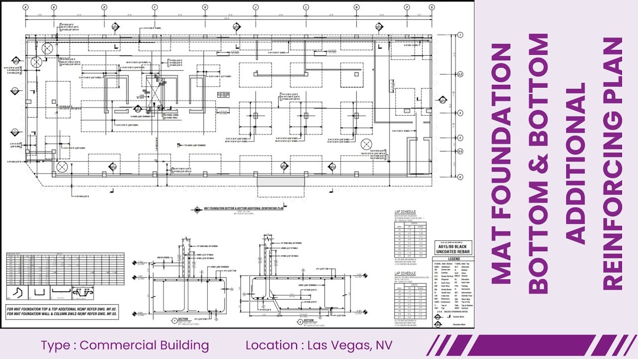 Mat Foundation Bottom & Bottom Additional Reinforcing Plan | 